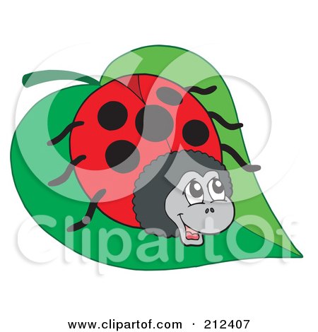 Royalty-Free (RF) Clipart Illustration of a Happy Ladybug On A Green Leaf by visekart