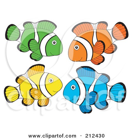Royalty-Free (RF) Clipart Illustration of a Digital Collage Of Four Colorful Clown Fishes - 1 by visekart