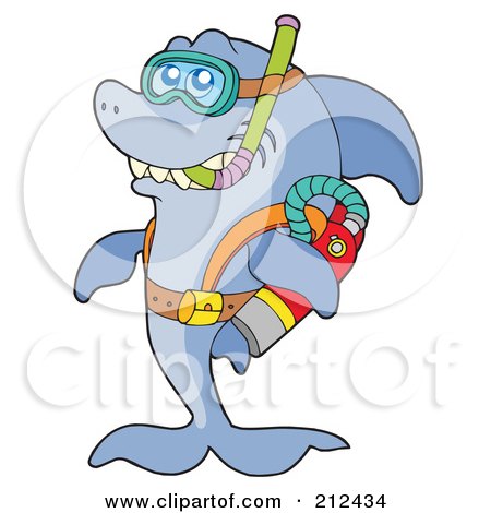 Royalty-Free (RF) Clipart Illustration of a Scuba Shark With Gear by visekart