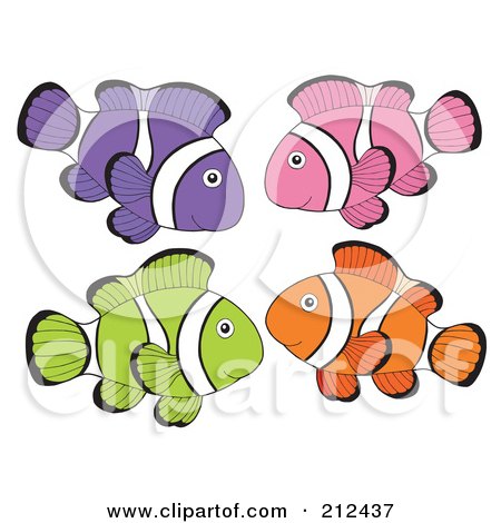 Royalty-Free (RF) Clipart Illustration of a Digital Collage Of Four Colorful Clown Fishes - 2 by visekart