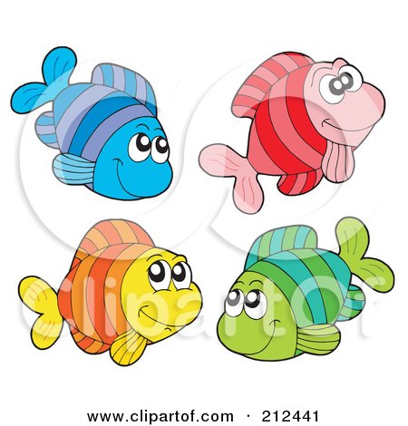 Royalty-Free (RF) Clipart Illustration of a Digital Collage Of Four Colorful Happy Fish by visekart