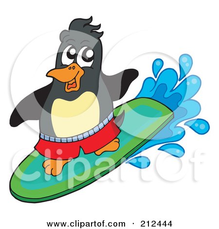 Royalty-Free (RF) Clipart Illustration of a Cute Penguin Surfing by visekart