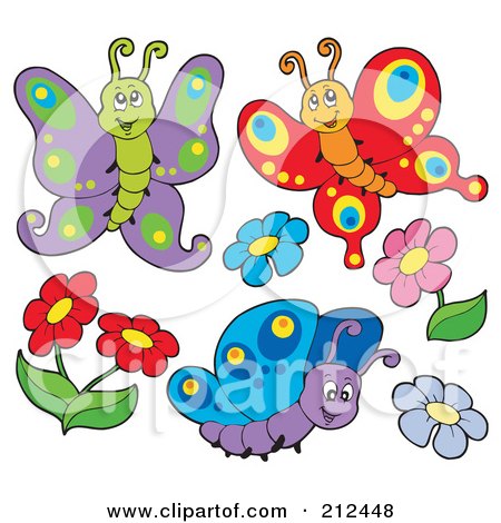 Royalty-Free (RF) Clipart Illustration of a Digital Collage Of Butterflies And Flowers by visekart