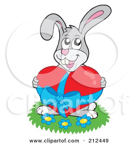 Royalty-Free (RF) Clipart Illustration of a Happy Rabbit Giving A Red Heart by visekart