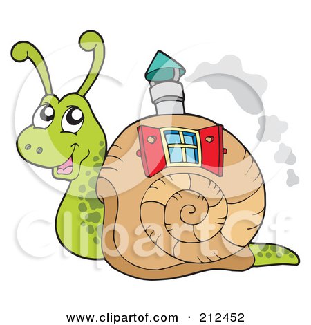 Royalty-Free (RF) Clipart Illustration of a Cute Snail With A Window And Chimney In His Shell Home by visekart