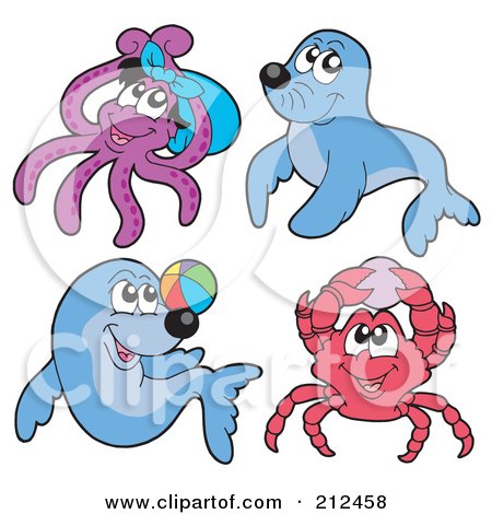 Royalty-Free (RF) Clipart Illustration of a Digital Collage Of An Octopus, Seals And Crab by visekart