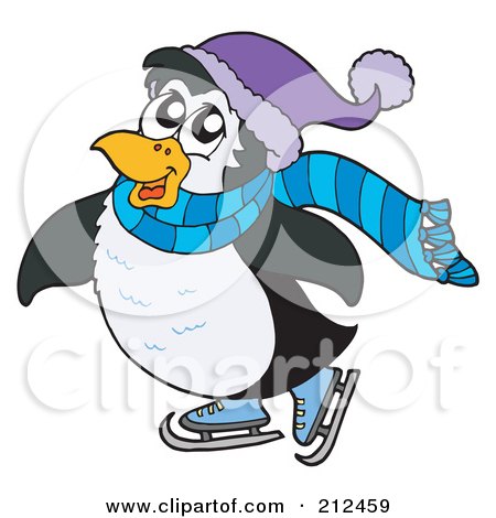 Royalty-Free (RF) Clipart Illustration of a Cute Penguin Ice Skating by visekart