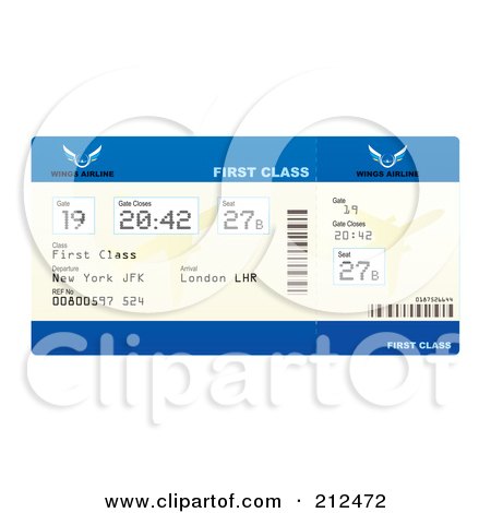 Royalty-Free (RF) Clipart Illustration of a First Class Plane Ticket by michaeltravers