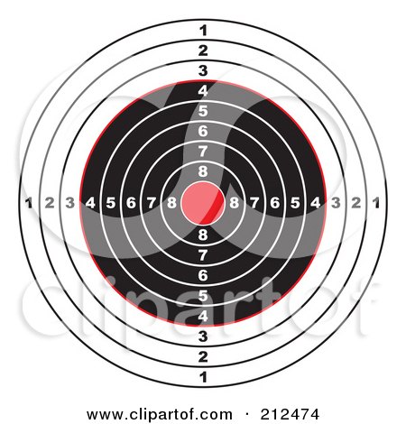 Royalty-Free (RF) Clipart Illustration of a White, Black And Red Rifle Target by michaeltravers