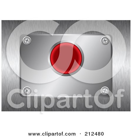 Royalty-Free (RF) Clipart Illustration of a Red Button On A Silver Plate Over Brushed Metal by michaeltravers