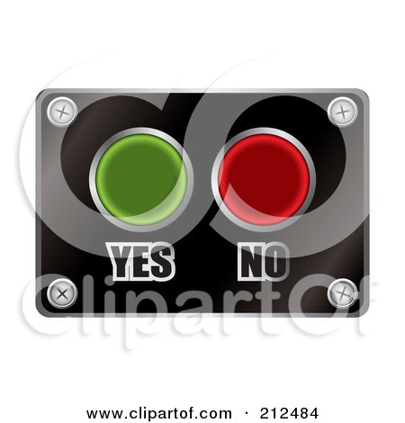 Royalty-Free (RF) Clipart Illustration of Yes And No Red And Green Buttons On A Black Plate by michaeltravers