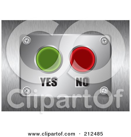 Royalty-Free (RF) Clipart Illustration of Red And Green Buttons On A Silver Plate Over Brushed Metal by michaeltravers