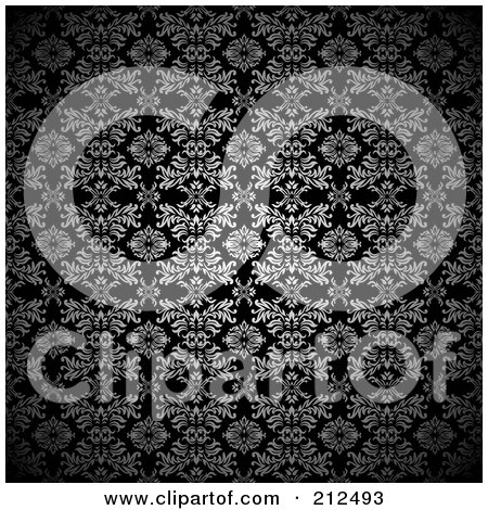 Royalty-Free (RF) Clipart Illustration of a Silver Leaf Gothic Pattern On Black Background by michaeltravers