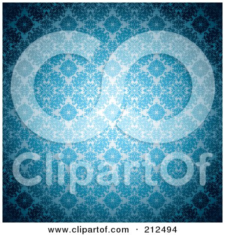 Royalty-Free (RF) Clipart Illustration of a Light Shining On A Blue Gothic Patterned Background by michaeltravers