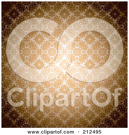 Royalty-Free (RF) Clipart Illustration of a Light Shining On A Seamless Orange Gothic Pattern Background by michaeltravers
