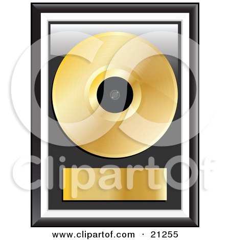 Clipart Illustration of a Gold Music Disc Framed With A Blank Label by elaineitalia