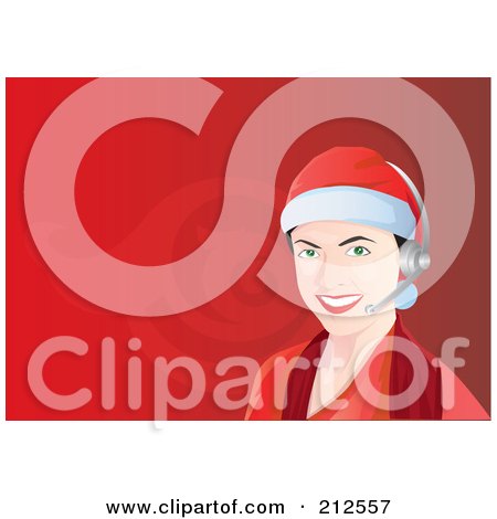 Royalty-Free (RF) Clipart Illustration of a Woman Wearing A Santa Hat And Head Set In A Call Center by YUHAIZAN YUNUS