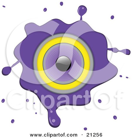 Clipart Illustration of a Purple Stereo Speaker With Grunge Splatters On A White Background by elaineitalia