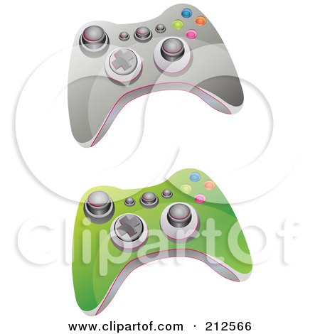 Royalty-Free (RF) Clipart Illustration of a Digital Collage Of Green And Gray Video Game Controller With Buttons And Knobs by YUHAIZAN YUNUS