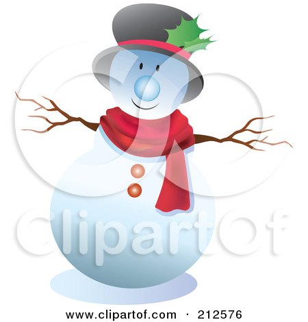 Royalty-Free (RF) Clipart Illustration of a Cute Snowman Wearing Holly In His Hat by YUHAIZAN YUNUS