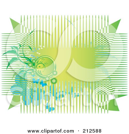 Royalty-Free (RF) Clipart Illustration of a Green Horizontal Background Of Lines, Vines And A Butterflies by YUHAIZAN YUNUS