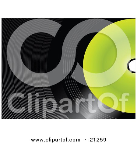 Clipart Illustration of a Background Of A Black Vinyl Record With A Green Label by elaineitalia