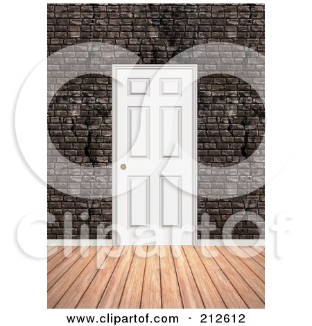 Royalty-Free (RF) Clipart Illustration of a Background Of A Wood Floor And Door In A Brick Wall by Arena Creative