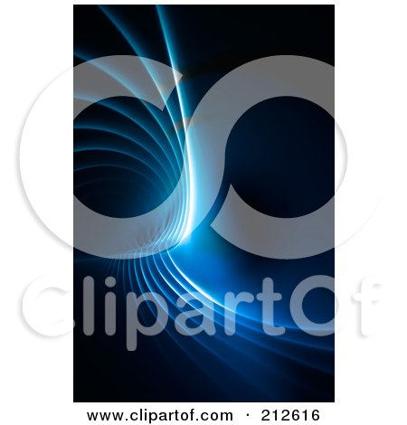 Royalty-Free (RF) Clipart Illustration of a Glowing Blue Fractal Over Black by Arena Creative