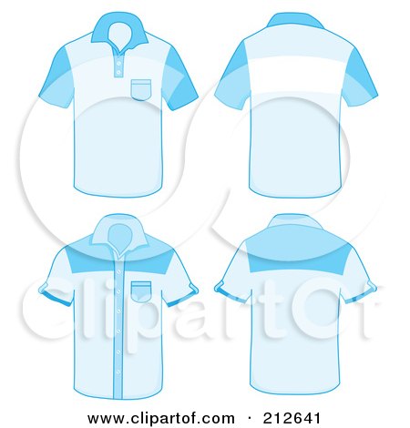Royalty-Free (RF) Clipart Illustration of a Digital Collage Of Four Blue Shirts, Front And Back by Cherie Reve