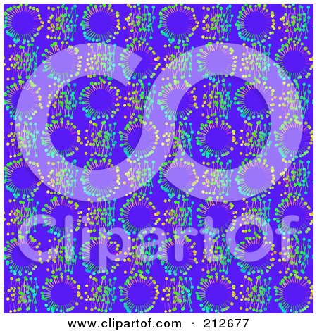 Royalty-Free (RF) Clipart Illustration of a Seamless Repeat Background Of Colorful Spores On Blue by chrisroll
