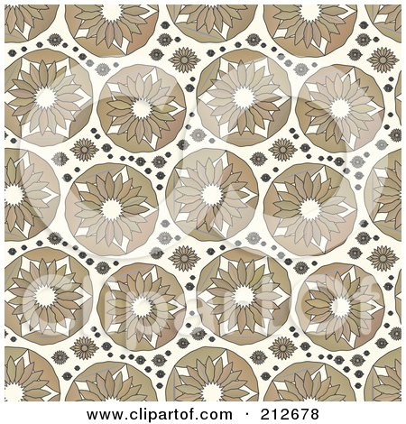 Royalty-Free (RF) Clipart Illustration of a Seamless Repeat Background Of Brown Flower Circles On Beige by chrisroll