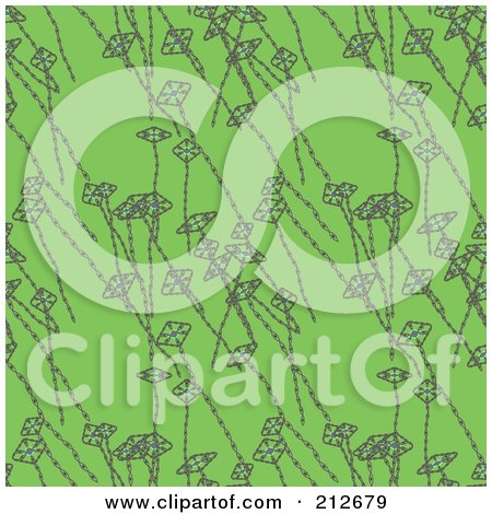 Royalty-Free (RF) Clipart Illustration of a Seamless Repeat Background Of Abstract Flowers On Green by chrisroll