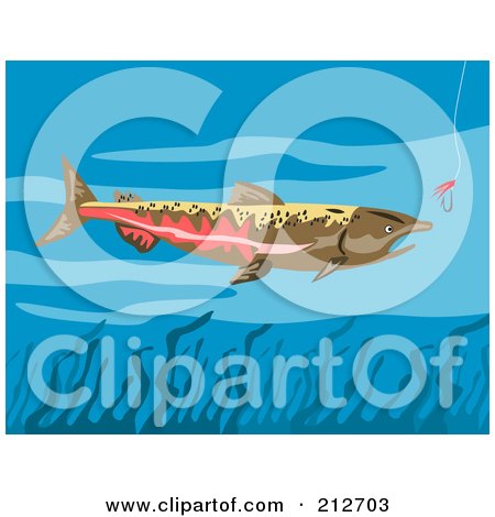 Royalty-Free (RF) Clipart Illustration of a Chinook Salmon Near A Hook by patrimonio