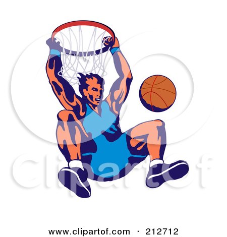 Royalty-Free (RF) Clipart Illustration of a Basketballer Grabbing A Hoop by patrimonio