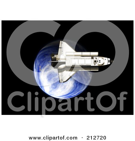 Royalty-Free (RF) Clipart Illustration of a Space Shuttle Over Earth by patrimonio