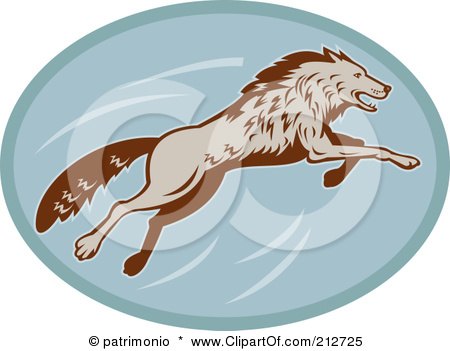 Royalty-Free (RF) Clipart Illustration of a Leaping Wolf Logo by patrimonio
