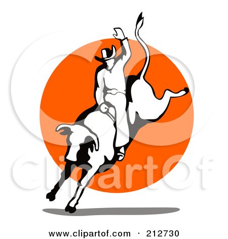 Royalty-Free (RF) Clipart Illustration of a Rodeo Cowboy Riding A Bull - 1 by patrimonio