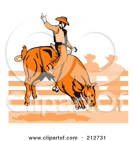Royalty-Free (RF) Clipart Illustration of a Rodeo Cowboy Riding A Bull - 2 by patrimonio
