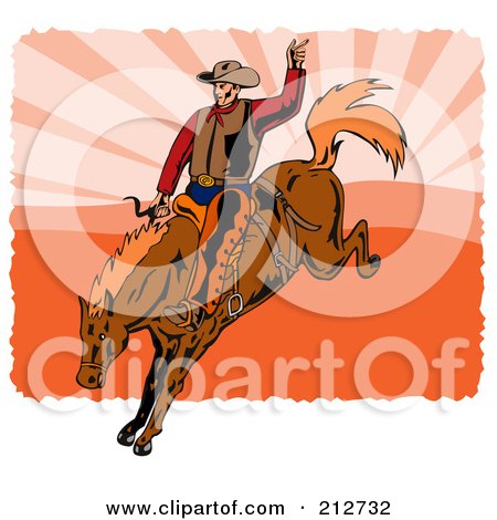 Royalty-Free (RF) Clipart Illustration of a Rodeo Cowboy Riding A Horse - 3 by patrimonio