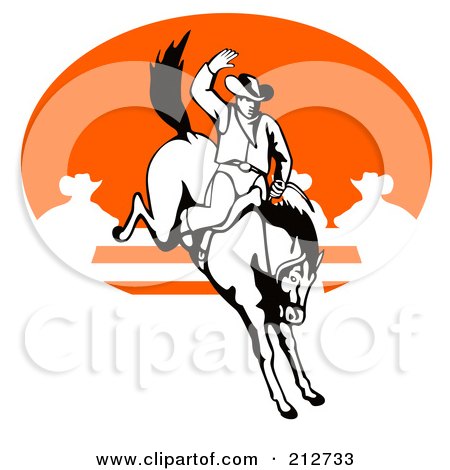 Royalty-Free (RF) Clipart Illustration of a Rodeo Cowboy Riding A Horse - 5 by patrimonio