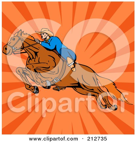 Royalty-Free (RF) Clipart Illustration of a Rodeo Cowboy Riding A Horse - 7 by patrimonio