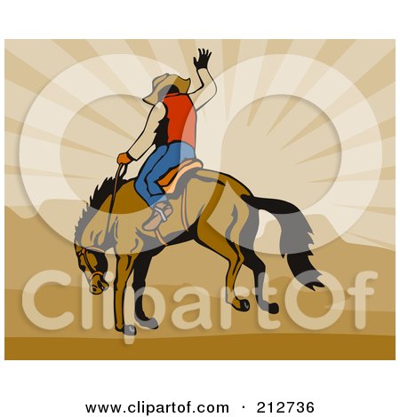 Royalty-Free (RF) Clipart Illustration of a Rodeo Cowboy Riding A Horse - 4 by patrimonio