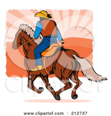 Royalty-Free (RF) Clipart Illustration of a Rodeo Cowboy Riding A Horse - 2 by patrimonio