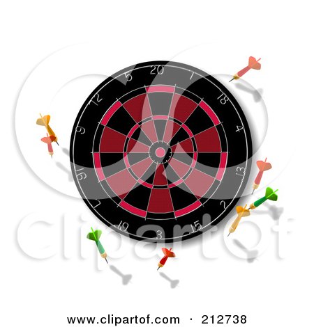 Royalty-Free (RF) Clipart Illustration of Darts Surrounding A Board by patrimonio