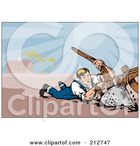Royalty-Free (RF) Clipart Illustration of a Farmer Holding Onto The Plough by patrimonio