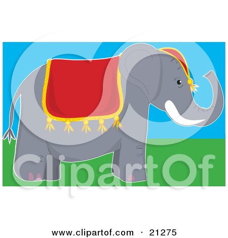 Clipart Illustration of a Cute Gray Circus Elephant Wearing A Red Hat And Blanket, Ready For Rides At The Circus by Maria Bell