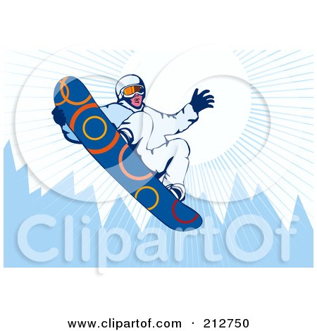 Royalty-Free (RF) Clipart Illustration of a Snowboarder In The Mountains - 1 by patrimonio