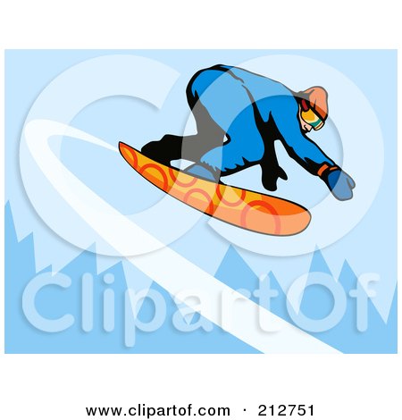 Royalty-Free (RF) Clipart Illustration of a Snowboarder In The Mountains - 4 by patrimonio