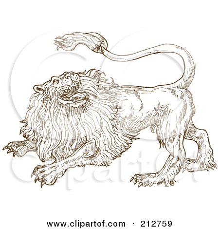 Royalty-Free (RF) Clipart Illustration of a Sketched Brown Lion by patrimonio