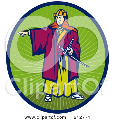 Royalty-Free (RF) Clipart Illustration of a Pointing Samurai Logo by patrimonio
